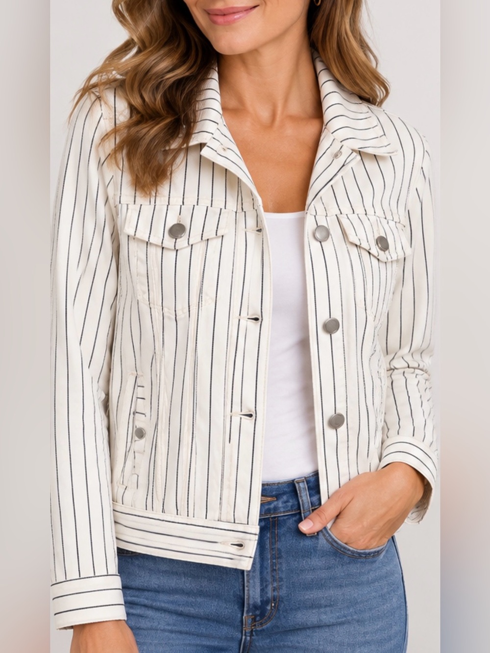 Liverpool Denim White Black Striped Jacket - Women's